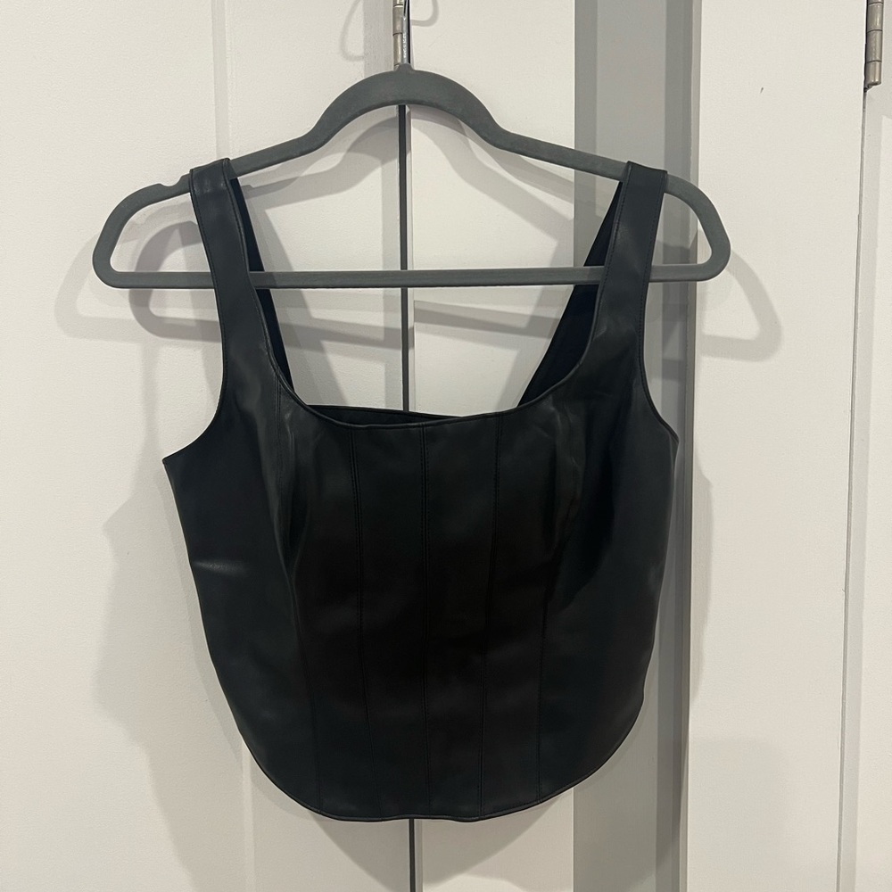 Abercrombie Black Leather Corset Tank Top (Size Small)